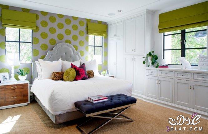 أفكار جميلة لألوان غرفة النوم  3dlat.net_30_15_5dea_جدار-رأس-السرير-مغطى-بورق-جدران-منقوش